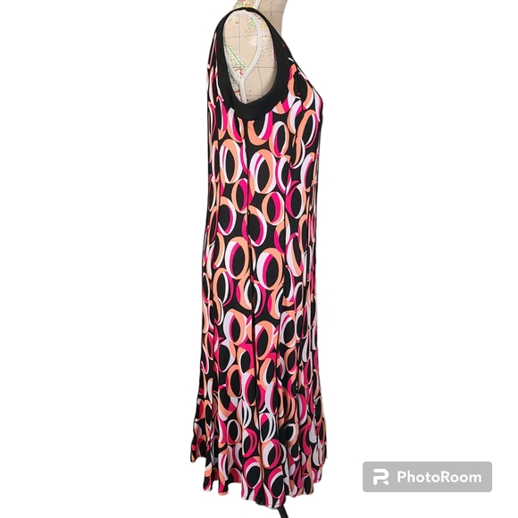 Sandra Darren Size 10 Black Pink Peach Psychedelic Pattern Sleeveless Minidress - Picture 5 of 7